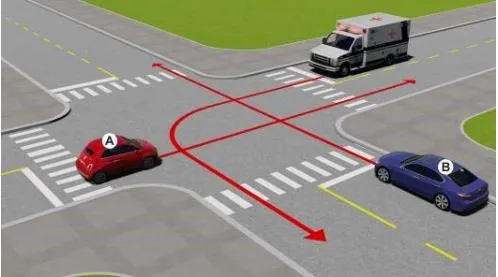 Hình gốc của câu 493: đối chiếu vị trí xe, biển và hướng mũi tên với câu hỏi.