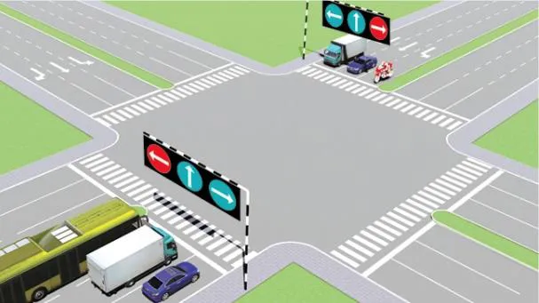 Hình gốc của câu 500: đối chiếu vị trí xe, biển và hướng mũi tên với câu hỏi.