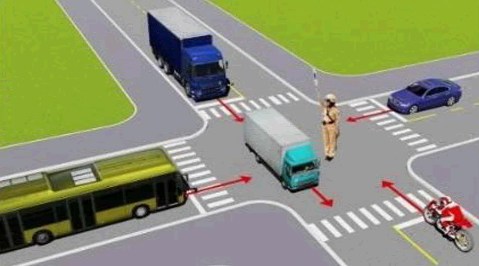 Hình gốc của câu 528: đối chiếu vị trí xe, biển và hướng mũi tên với câu hỏi.