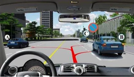 Hình gốc của câu 557: đối chiếu vị trí xe, biển và hướng mũi tên với câu hỏi.