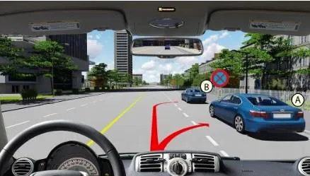 Hình gốc của câu 558: đối chiếu vị trí xe, biển và hướng mũi tên với câu hỏi.