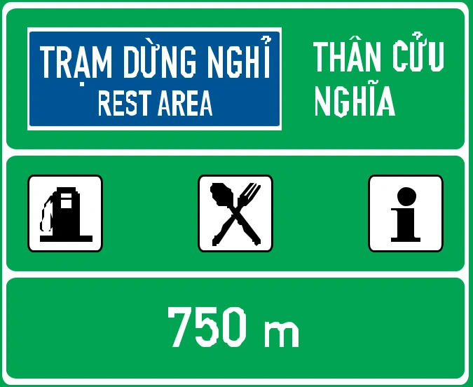 Biển số IE.456a chỉ dẫn khoảng cách đến trạm dừng nghỉ