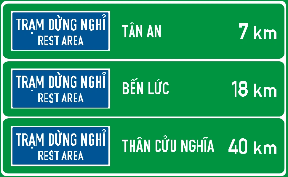Biển số IE.458 chỉ dẫn khoảng cách đến trạm dừng nghỉ tiếp theo